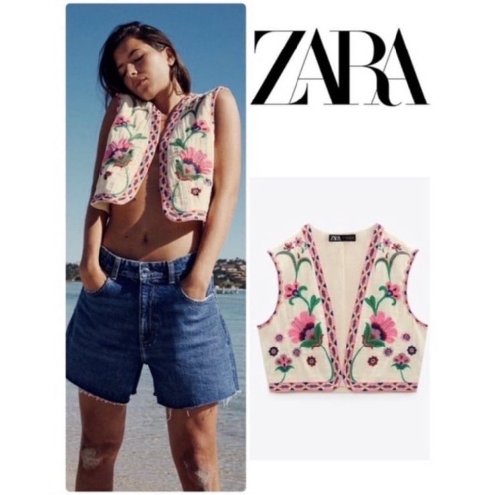 Zara open front embroidered boho vest hippie Medium - Picture 5 of 16